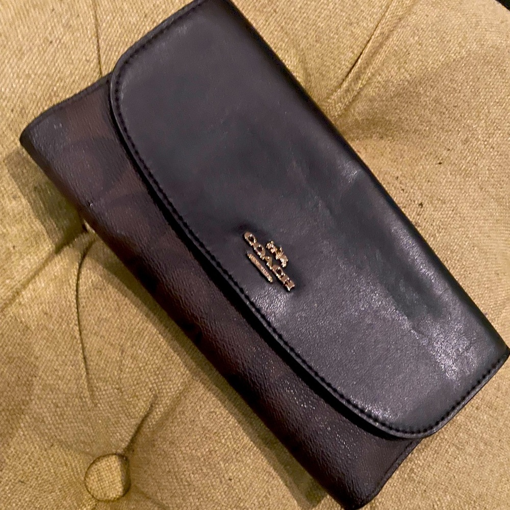Coach trifold wallet in black & brown